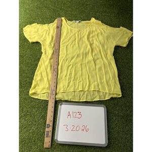 Chaus Yellow Blouse Top Medium Chiffon semi sheer cold shoulder